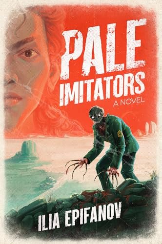 humanoid alien with long claws and closeup of human face shown on a book cover